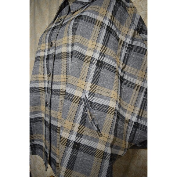 VTG 70s JOYCE Plaid Cape Coat Poncho Sherlock Plaid Twee Gray Collared Button Up - Picture 4 of 10